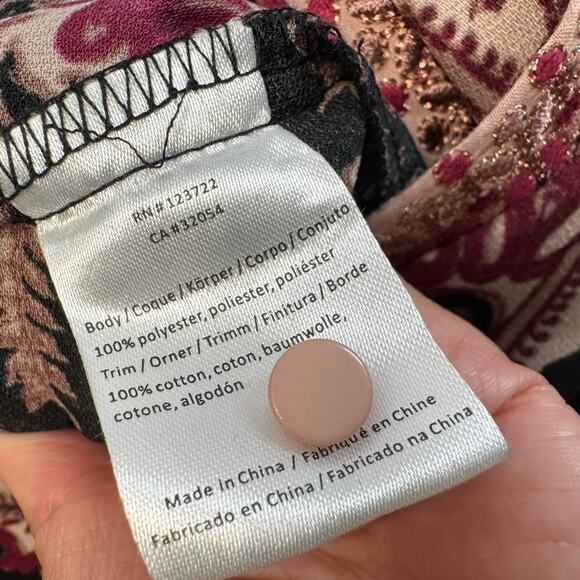 One September Jumpsuit  Wide Leg Wrap Bodice Embroidered Black Burgundy Boho XS - Picture 13 of 14